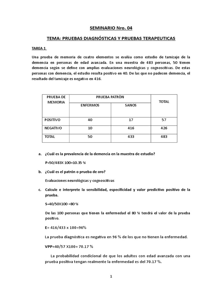 Seminario 04 | PDF | Diagnostico medico | Ciencias de la Salud