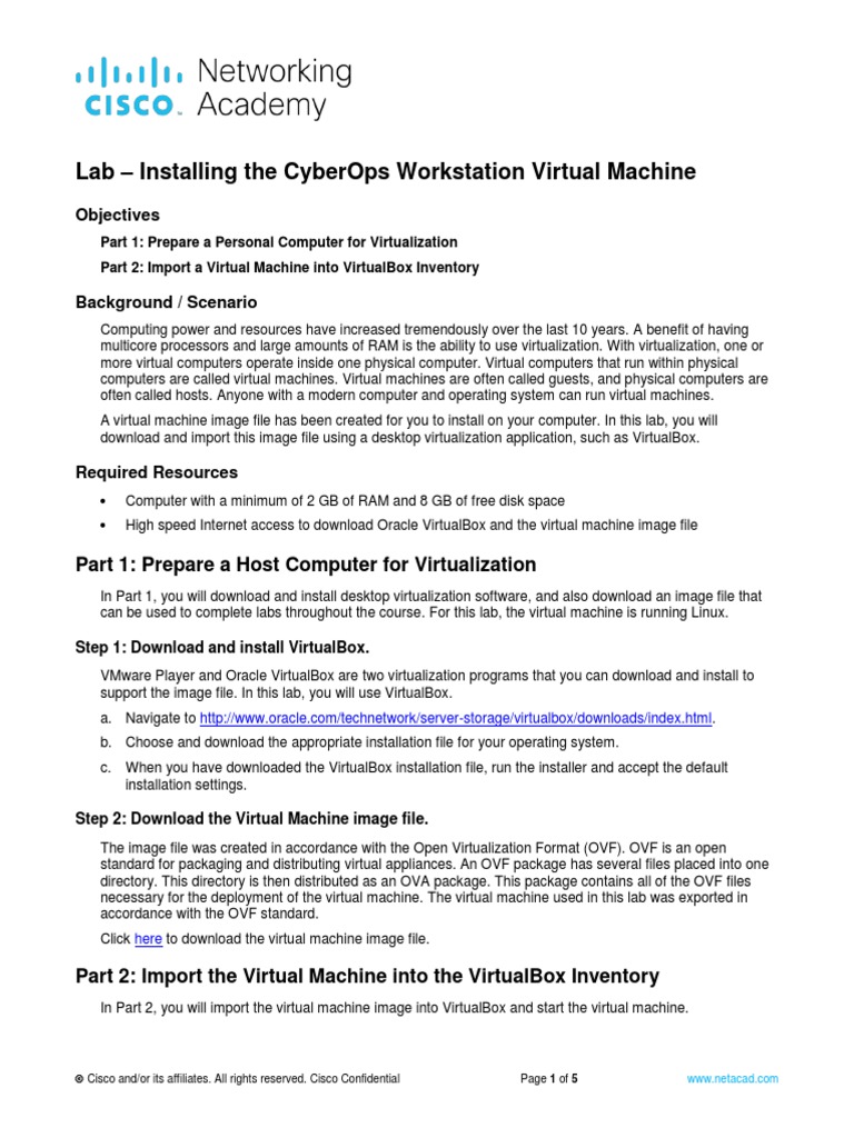 Lab - Installing The Cyberops Workstation Virtual Machine: Objectives ...