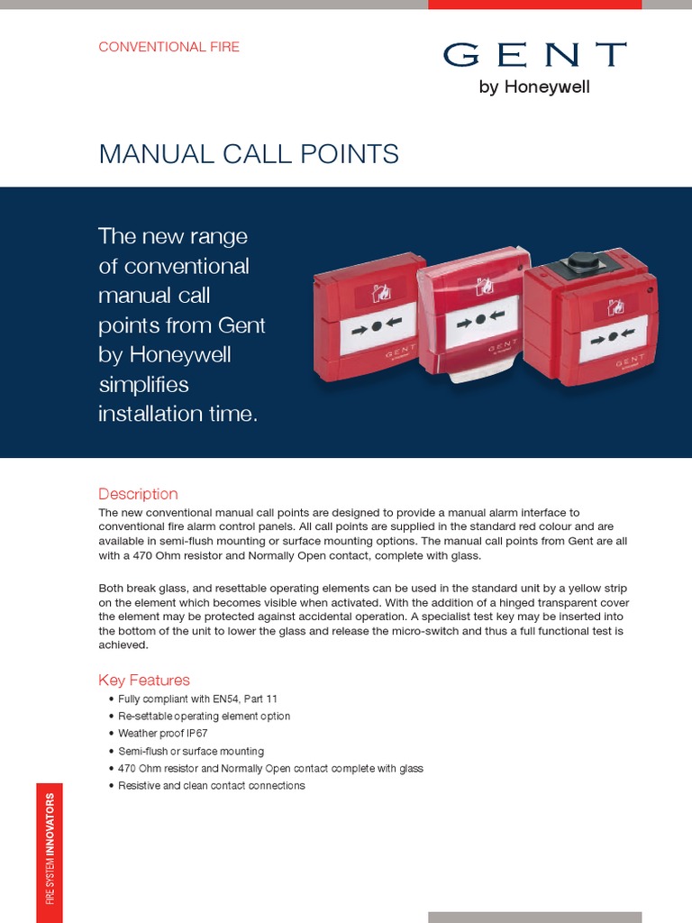 Gent Conventional Manual Call Points Guide | PDF | Resistor | Switch