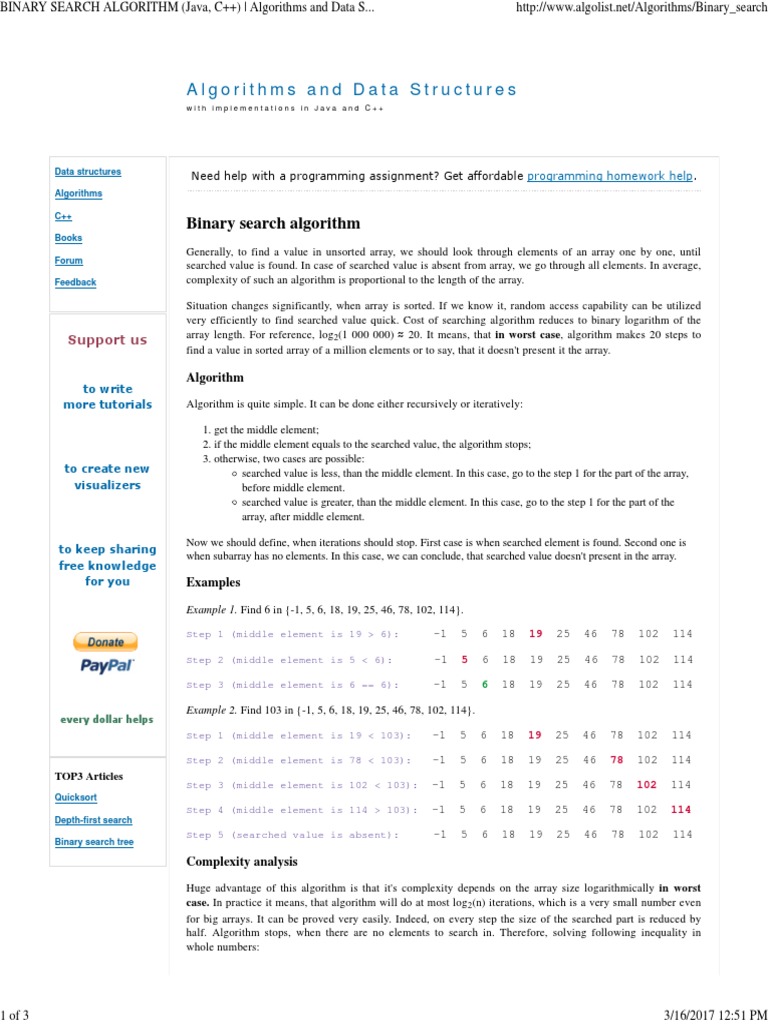 Algorithms and Data Structures: Binary Search Algorithm | PDF | Array ...