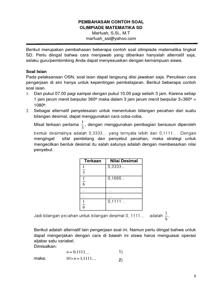 Pembahasan Contoh Soal Olimpiade Matematika SD - Marfuah (WWW ...