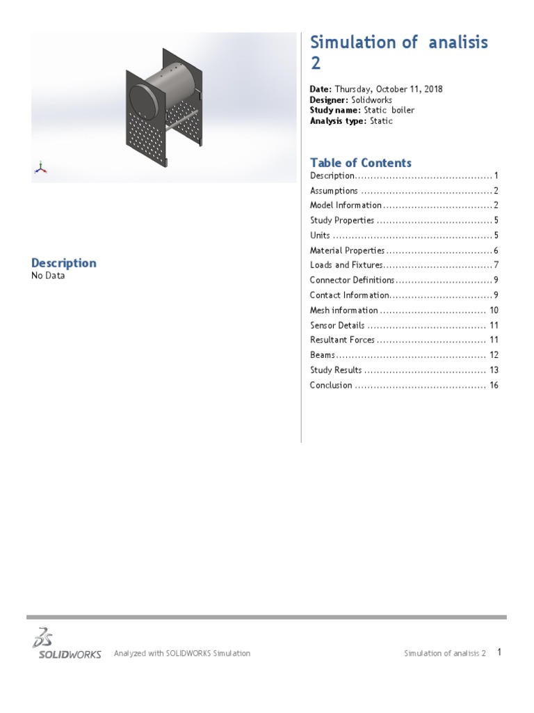 SOLIDWORKS Static Boiler Analysis | PDF | Density | Elasticity (Physics)
