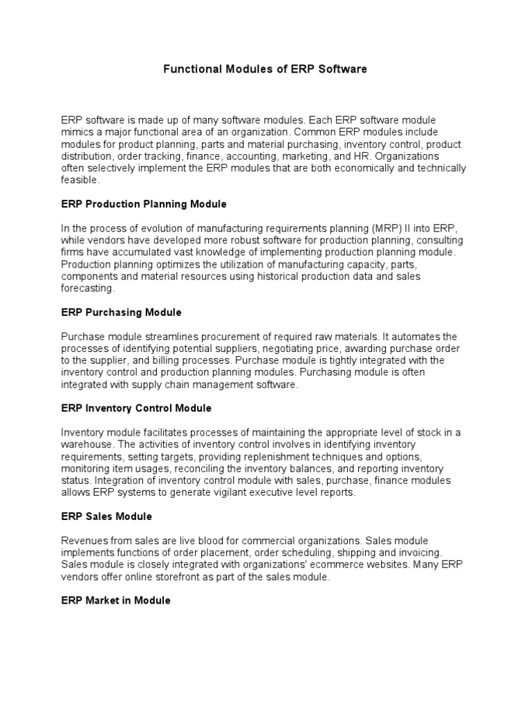 Functional modules of erp software final pdf enterprise resource
