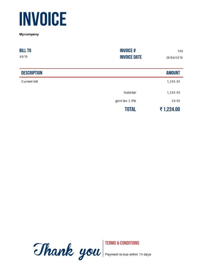 Invoice for Bill 2 - ₹1,224.00 | PDF