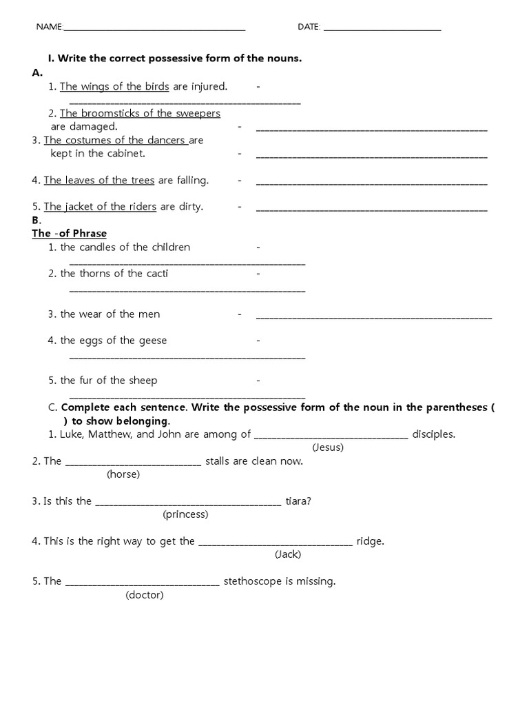 Possessive Worksheets | PDF