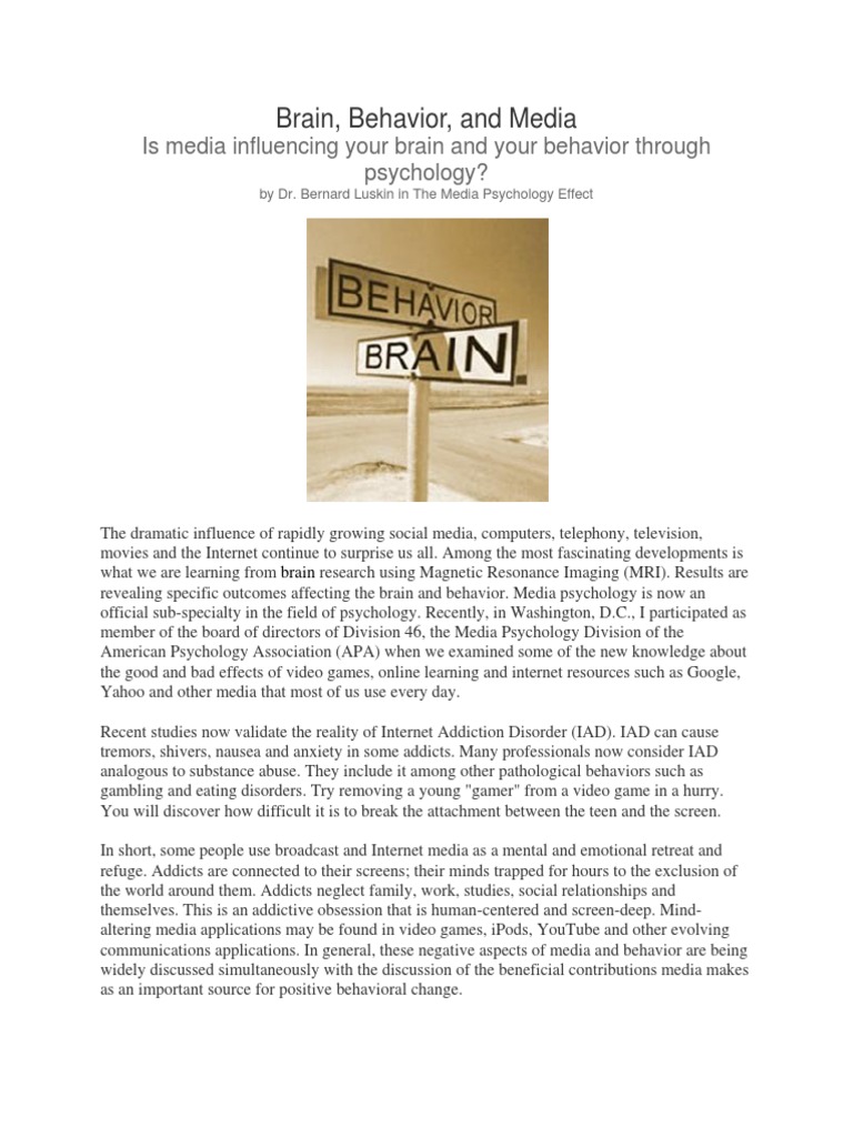 Brain Behavior and Media | PDF | Mass Media | Violence