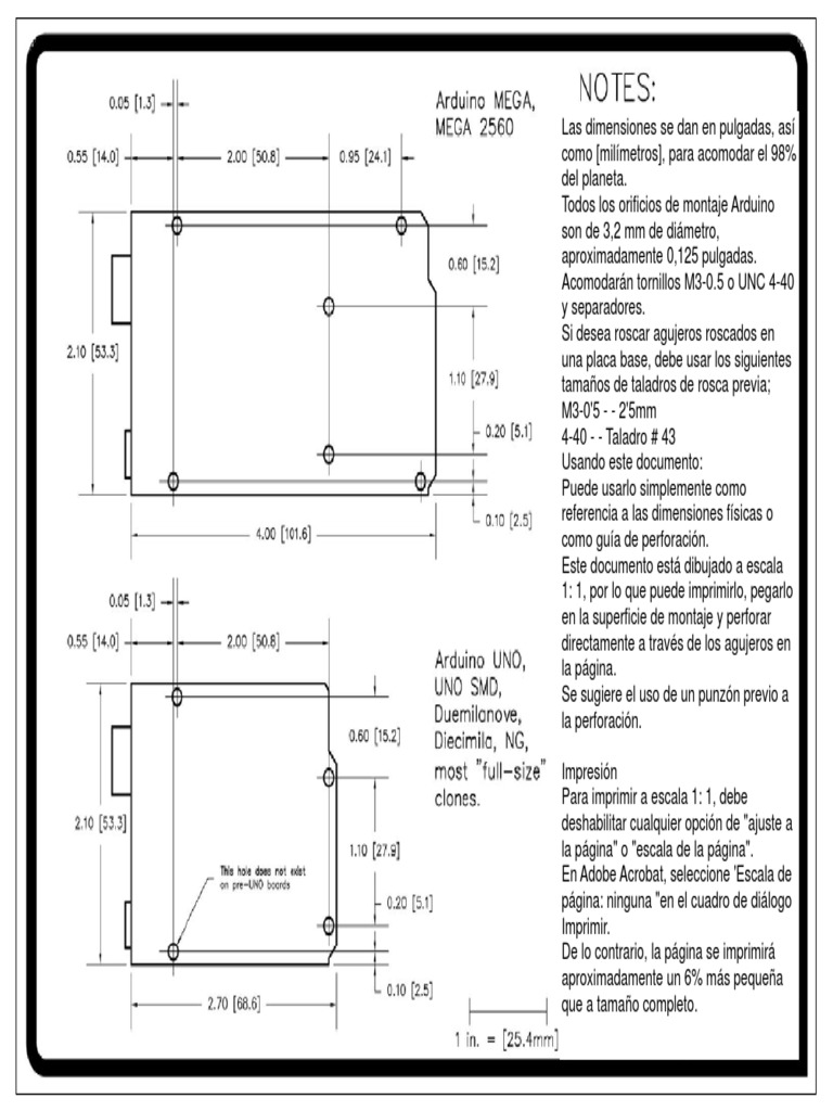 Arduino Dimensiones Placa y Agujeros Ok | PDF