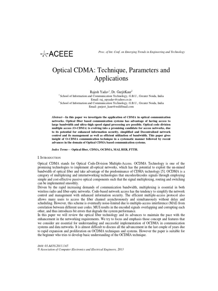 Optical CDMA: Technique, Parameters and Applications | PDF | Channel ...