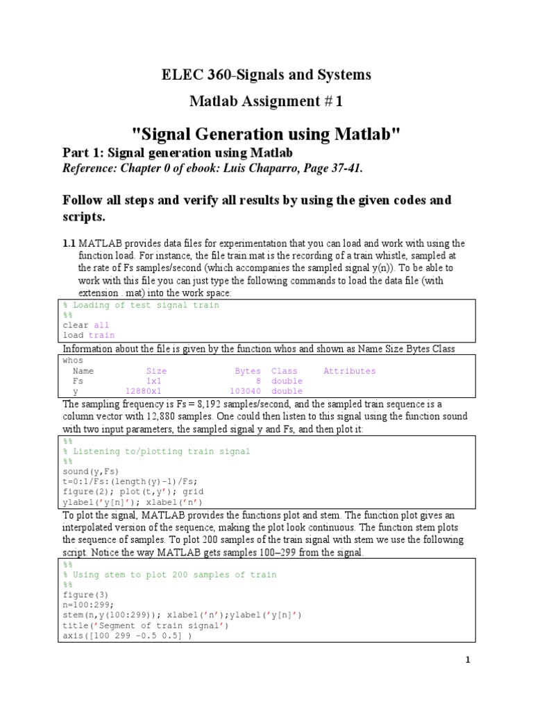 MATLAB Signal Generation and Sampling | PDF | Sampling (Signal ...