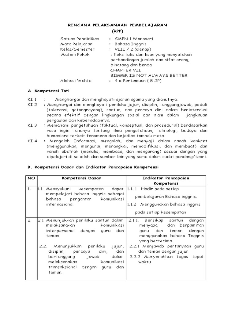 Rpp Bahasa Inggris Kelas 8 K13 Pdf