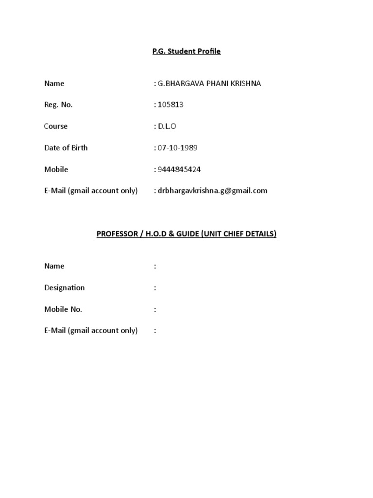 P.G. Student Profile Overview | PDF