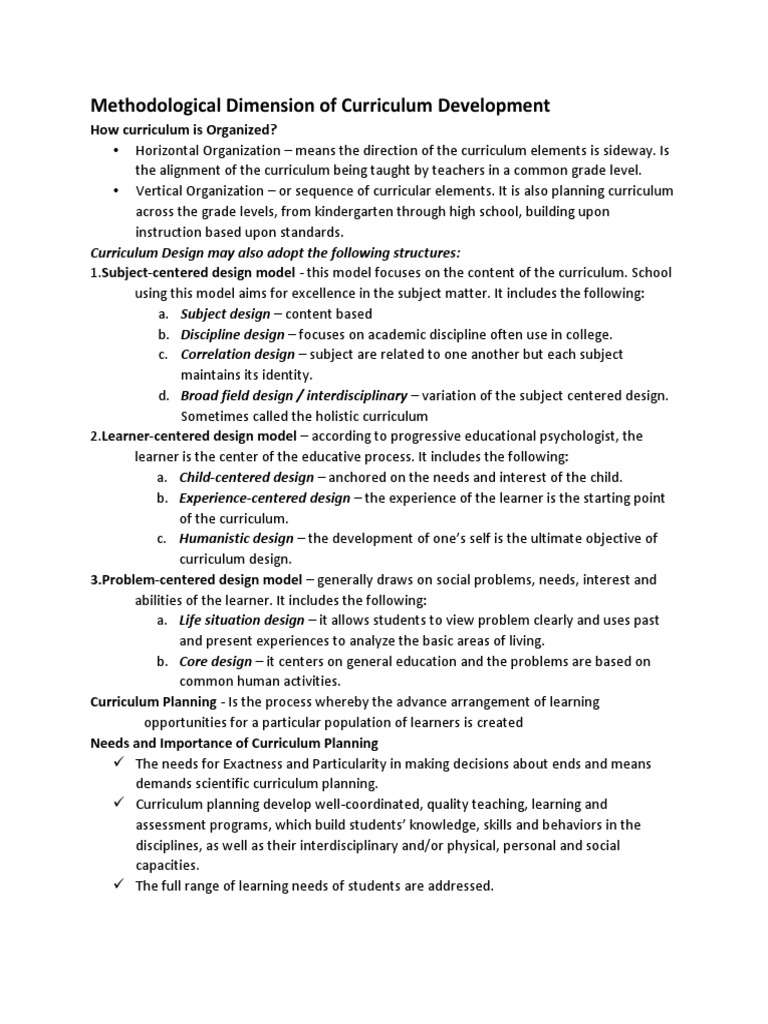 Methodological Dimension of Curriculum Development | PDF | Curriculum ...