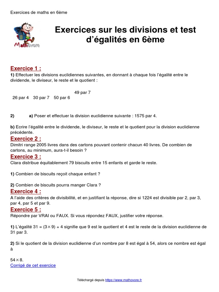 Division Cm1 Exercices Corrigés 24 - Exercices - La Division Et Les Problèmes 02 | PDF