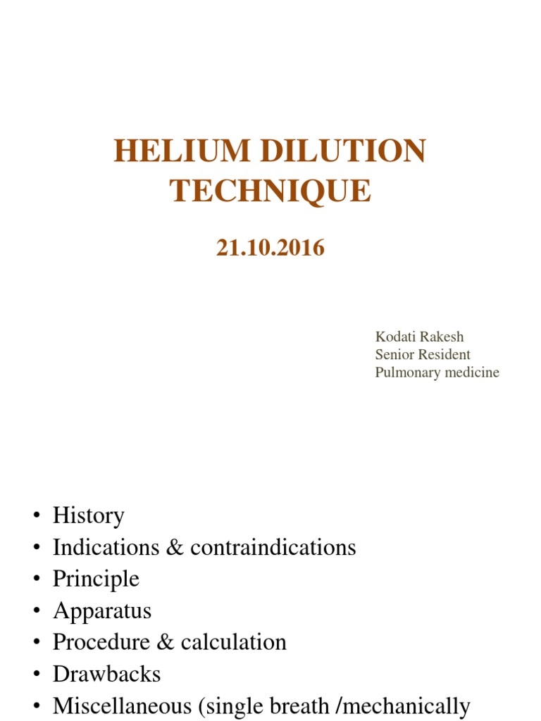 Helium Dilution Technique Rakesh Oct 2016 PDF Breathing Lung