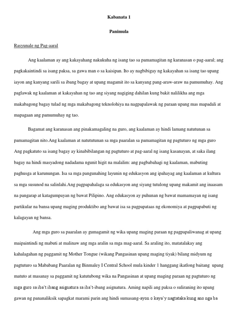 Filipino Bilang Midyum Ng Pagtuturo