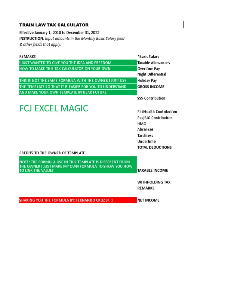 Train Law Tax Calculator Guide | PDF | Taxes | Salary
