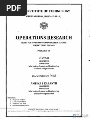 Operations Research NOTES by Divya - RNSIT PDF | PDF