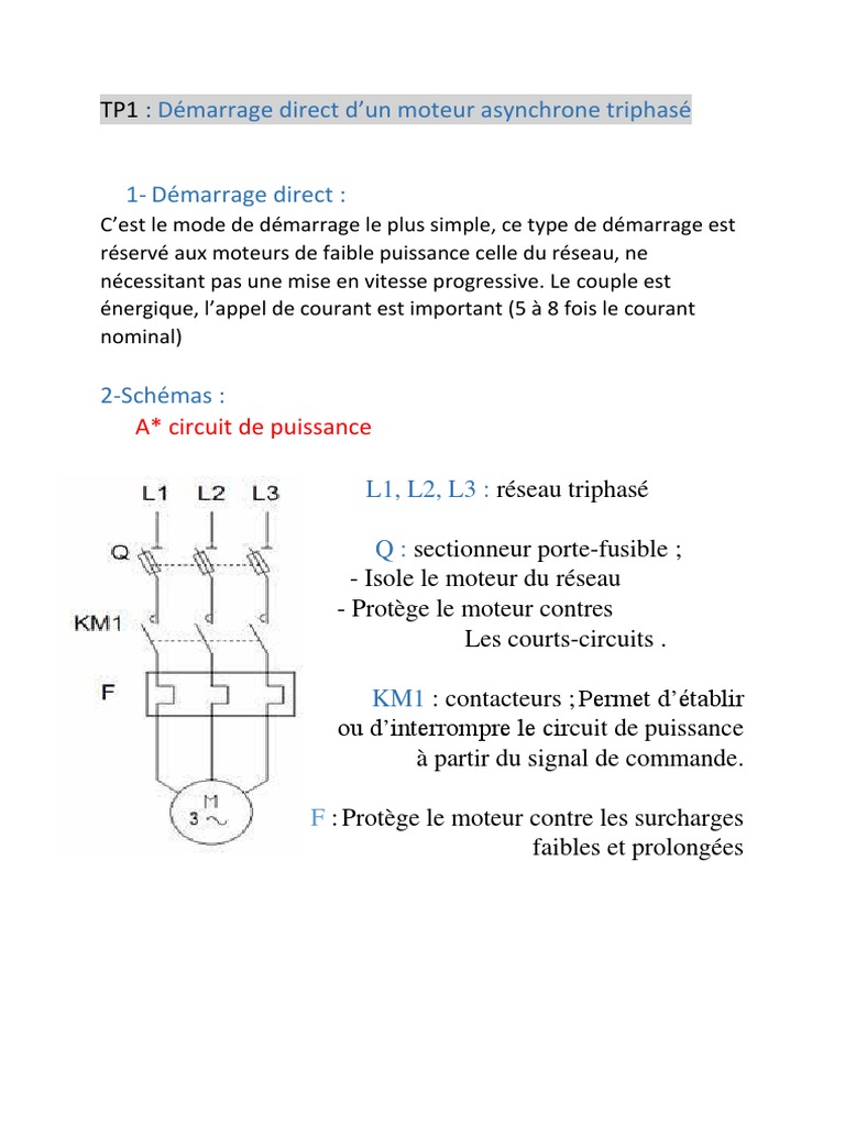 Démarrage Direct D'un Moteur Asynchrone Triphasé: A Circuit de ...
