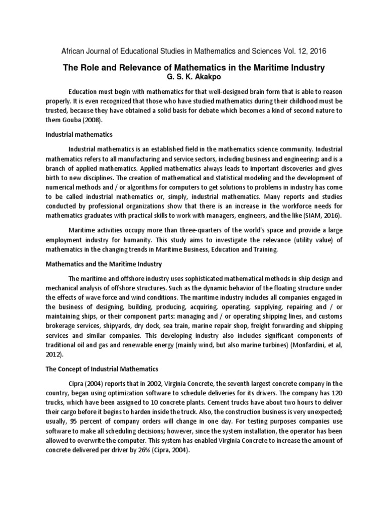 The Role and Relevance of Mathematics in The Maritime Industry | PDF ...
