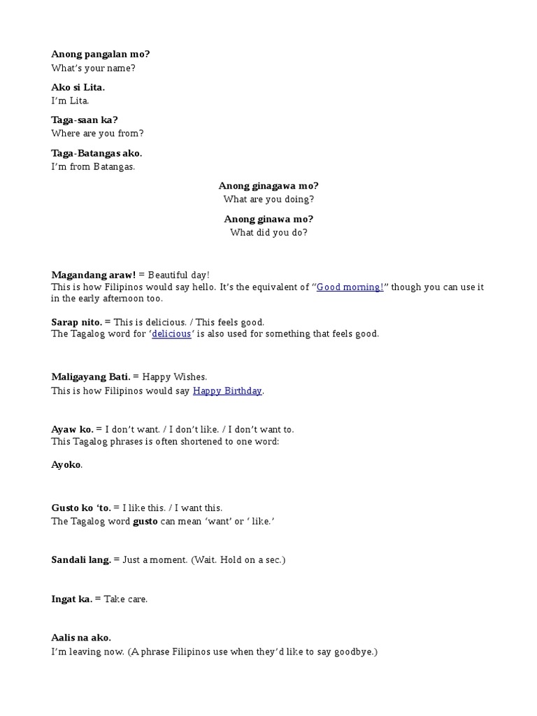 Common Tagalog Phrases for Beginners | PDF | Lifestyle