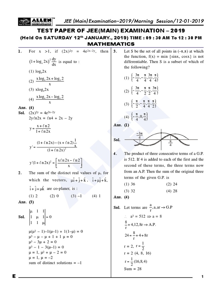 12 01 19 Maths Morning With Solution Pdf Geometry Mathematical Objects