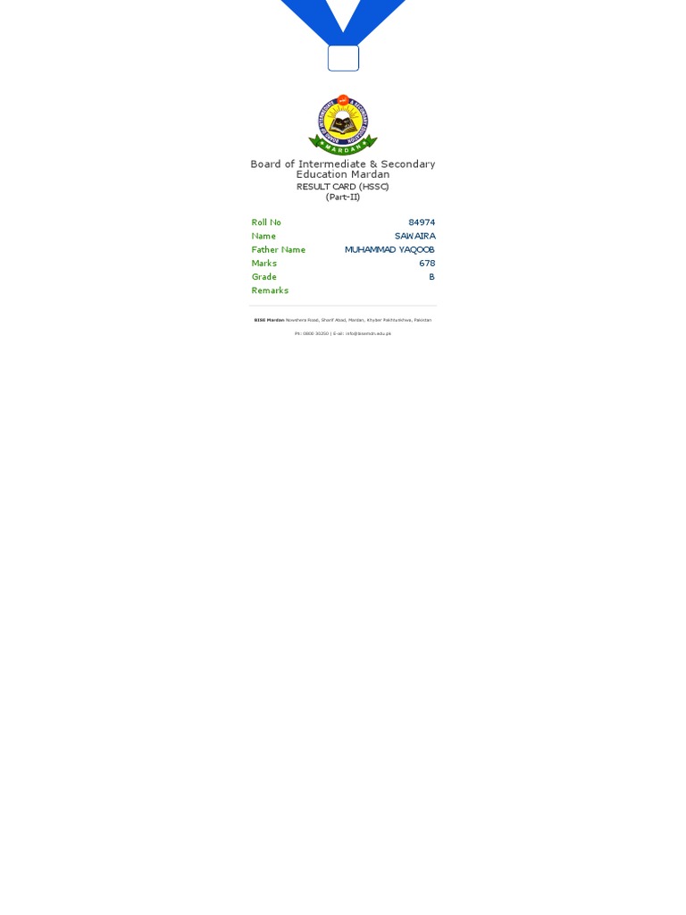 BISE Mardan SSC Online Result PDF