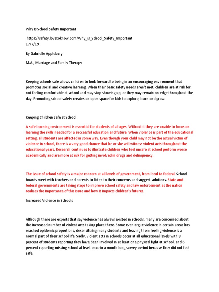 Why Is Safety Important For Children Essay