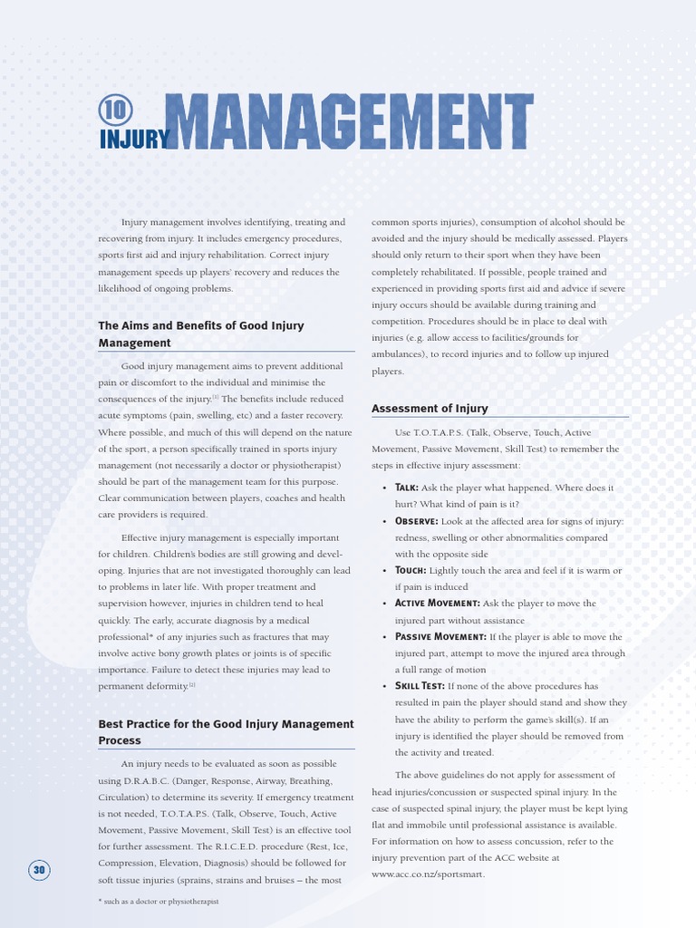 Injury: The Aims and Benefits of Good Injury Management | PDF ...