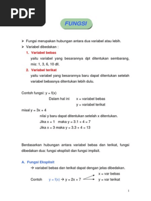Fungsi Berdasarkan Hubungan Antara Variabel Bebas Dan Terikat Fungsi Dibedakan Dua Fungsi Eksplisit Dan Fungsi Implisit Pdf