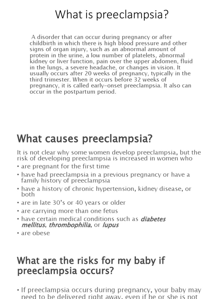 Preeclampsia: Risks and Management Guide | PDF | Pregnancy | Hypertension
