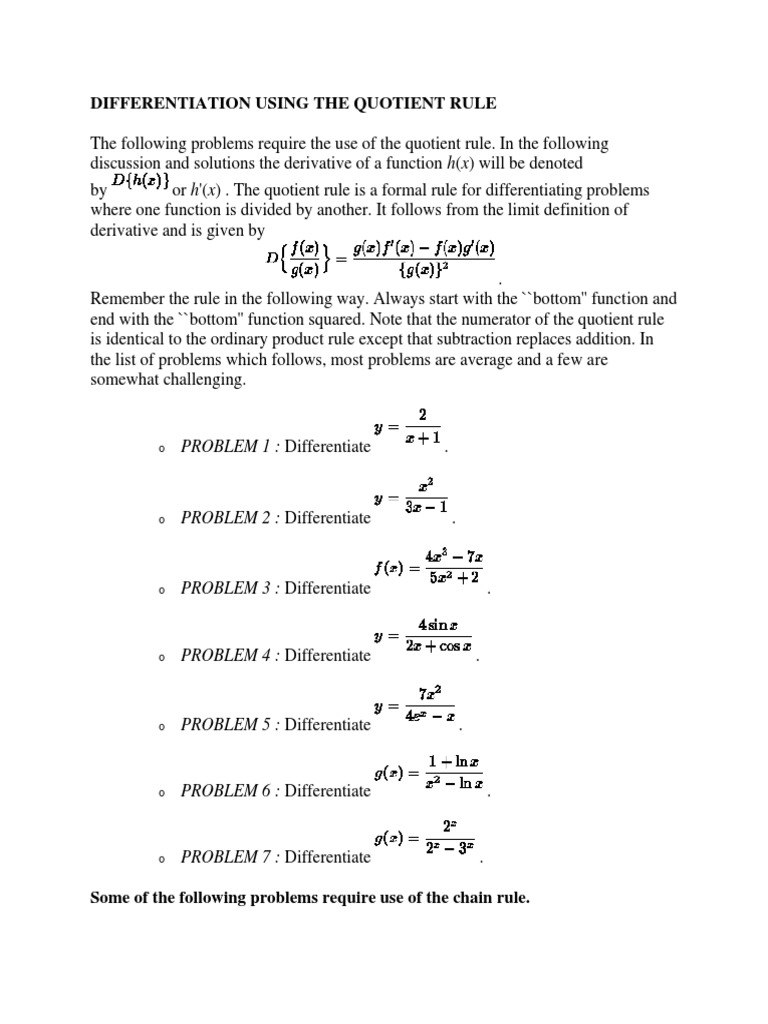 Quotient Rule Activity Sheets | PDF | Science & Mathematics | Computers