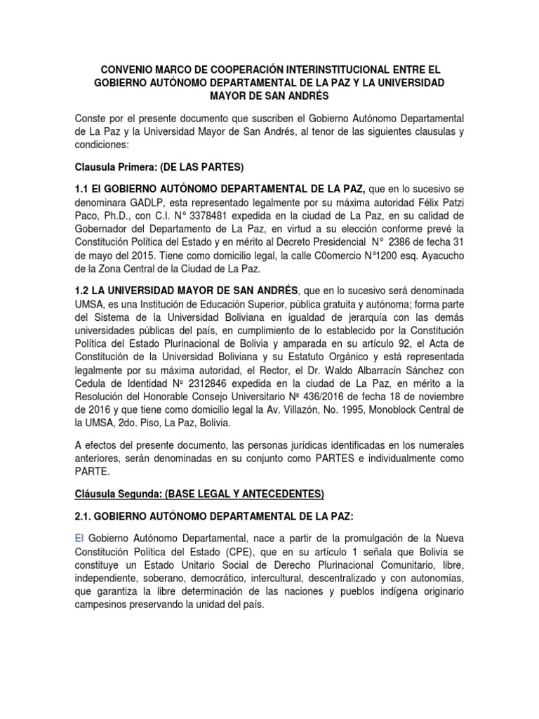 Formato Convenios Interinstitucionales | PDF | Bolivia | Universidad