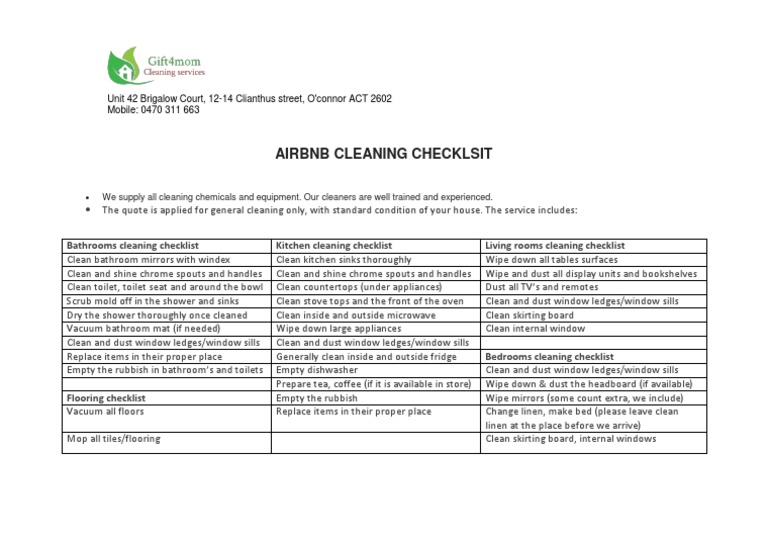 Airbnb Cleaning Checklist PDF