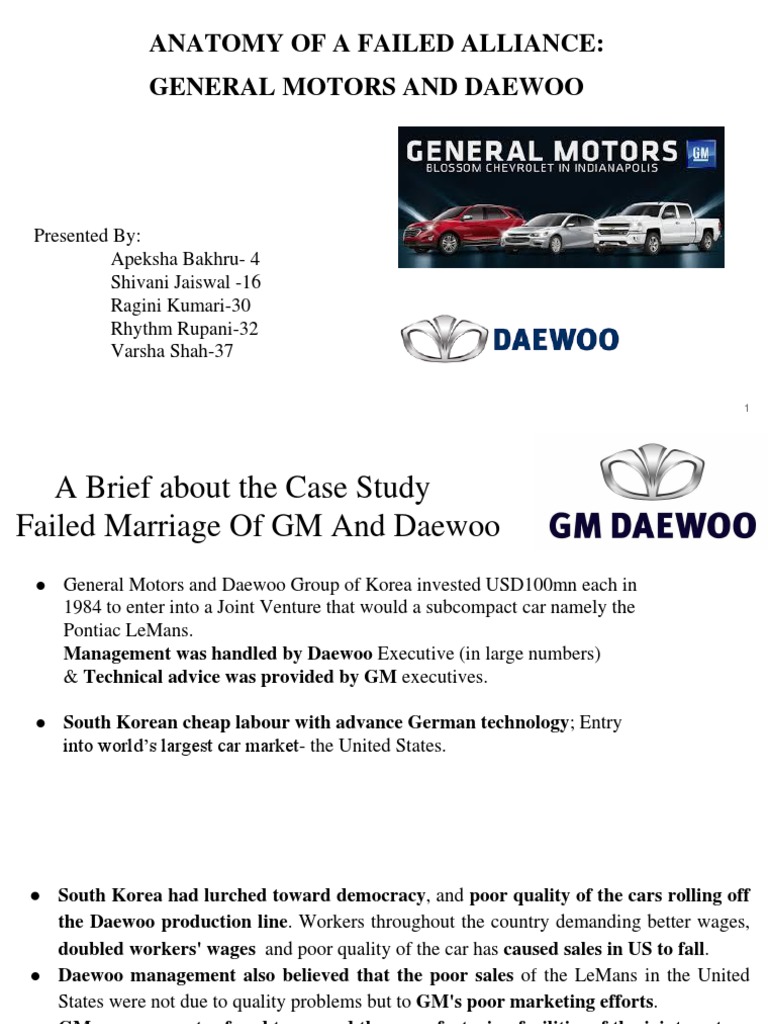 General Motors and Daewoo Failed Alliance PDF General Motors Car