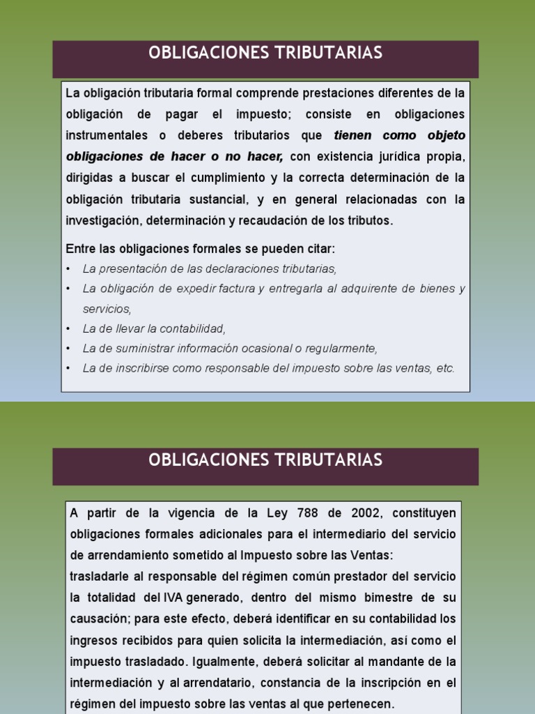 Obligaciones Tributarias Formales y Sustanciales | PDF | Impuestos ...