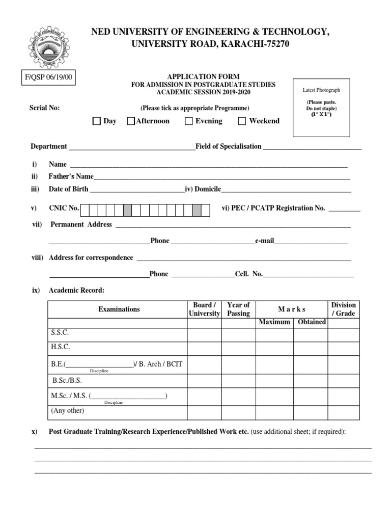 Admission Form M. Engg 2019 Fall | PDF | Postgraduate Education ...