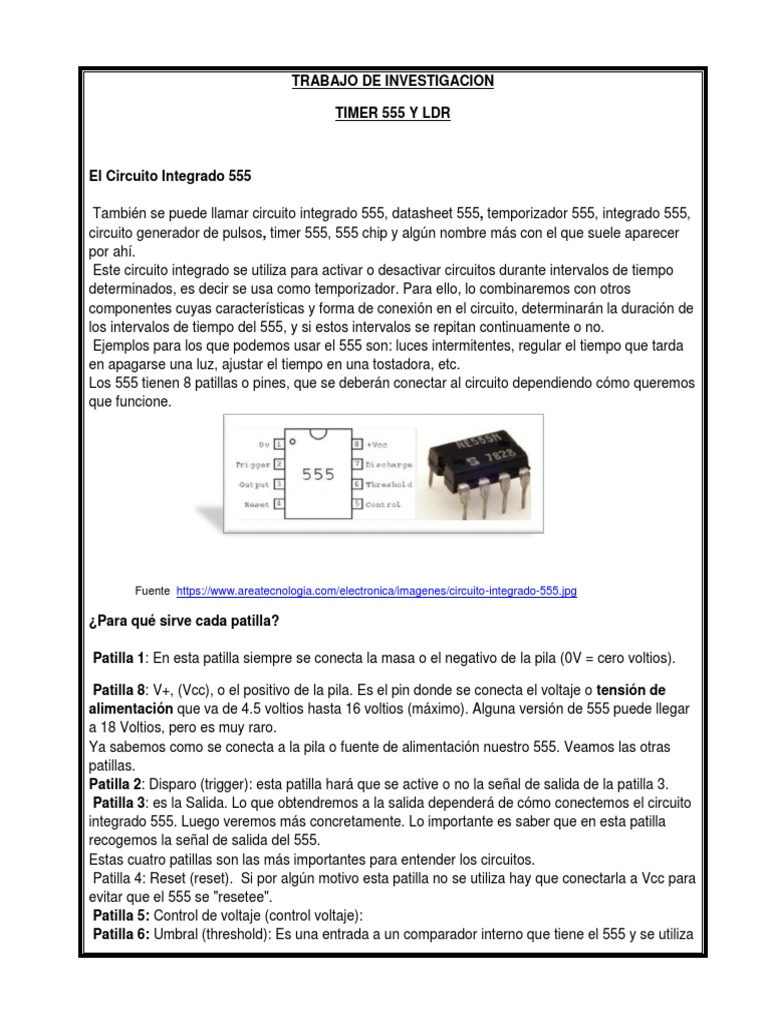 Timer Y Ldr Docx Resistencia Electrica Y Conductancia Ingenieria Electronica