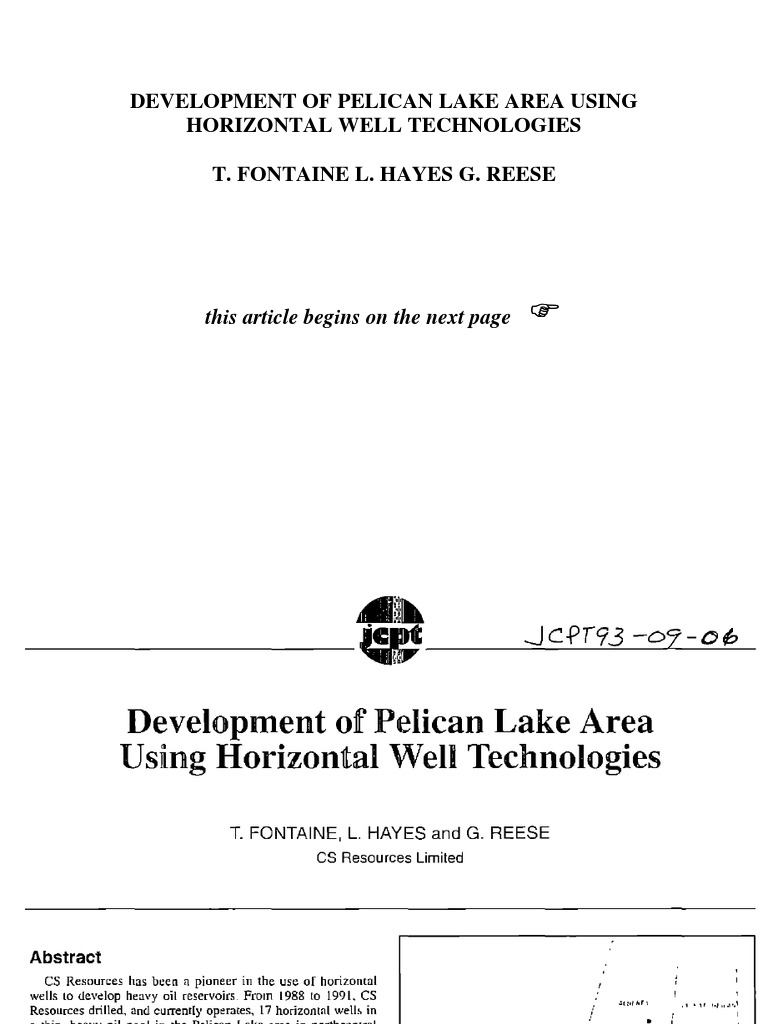 Development of Pelican Lake Area Using Horizontal Well Technologies T