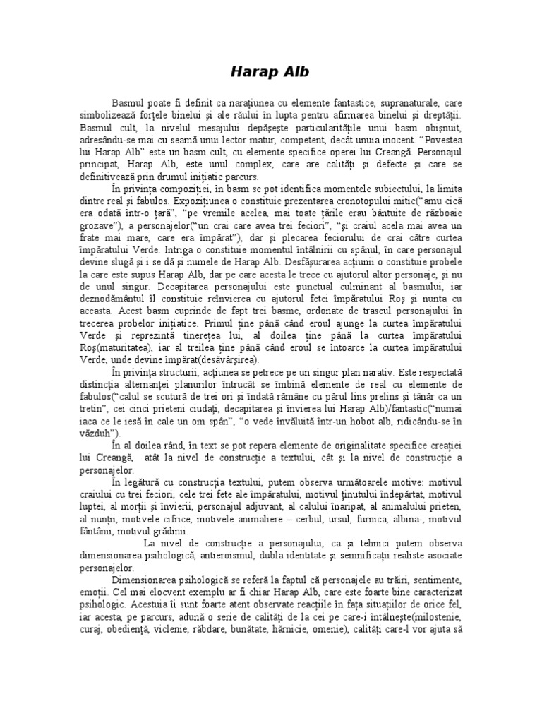 Harap Alb Citate Harap Alb Caracterizare | PDF