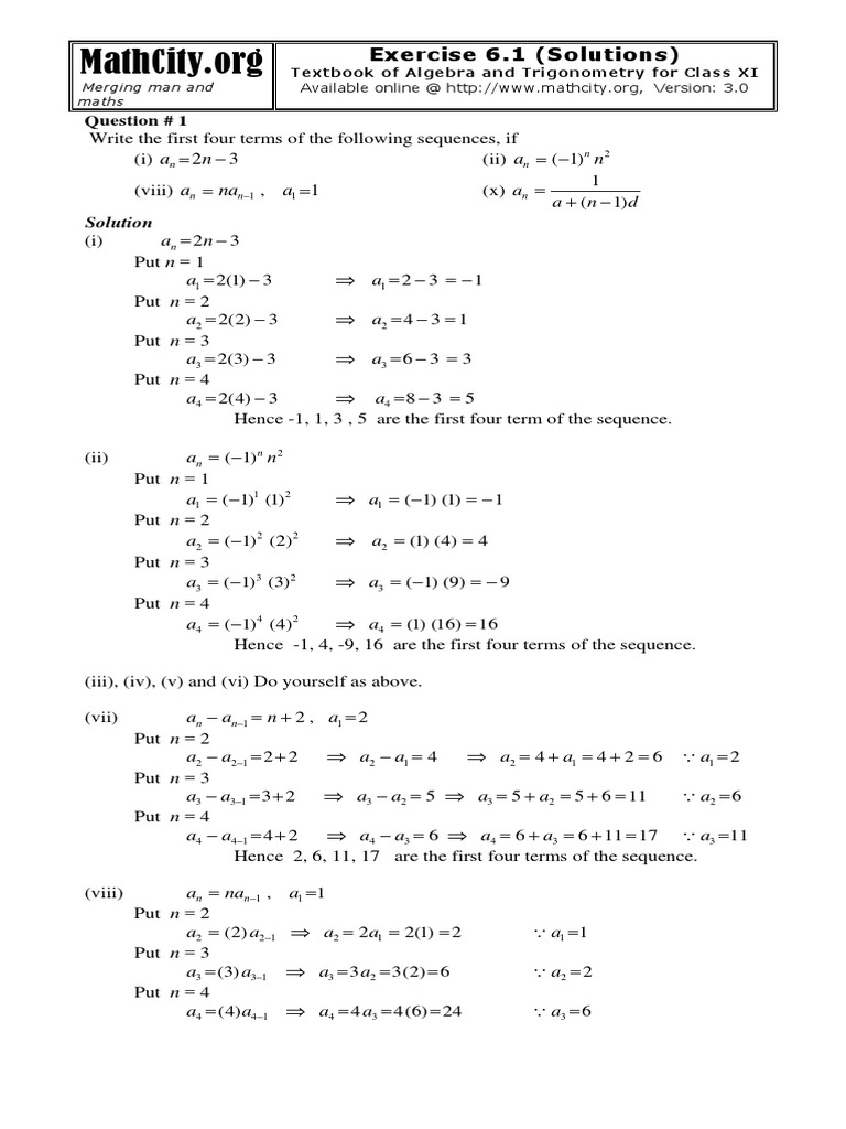 Algebra & Trigonometry Class XI Solutions | PDF | Disabled Sports ...
