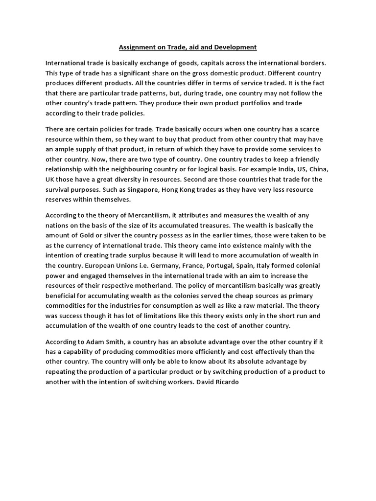 Assignment On Trade, Aid and Development | PDF | Trade | Wealth
