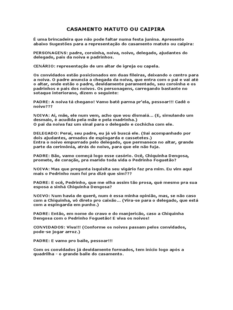 Casamento Caipira: Roteiro e Personagens | PDF