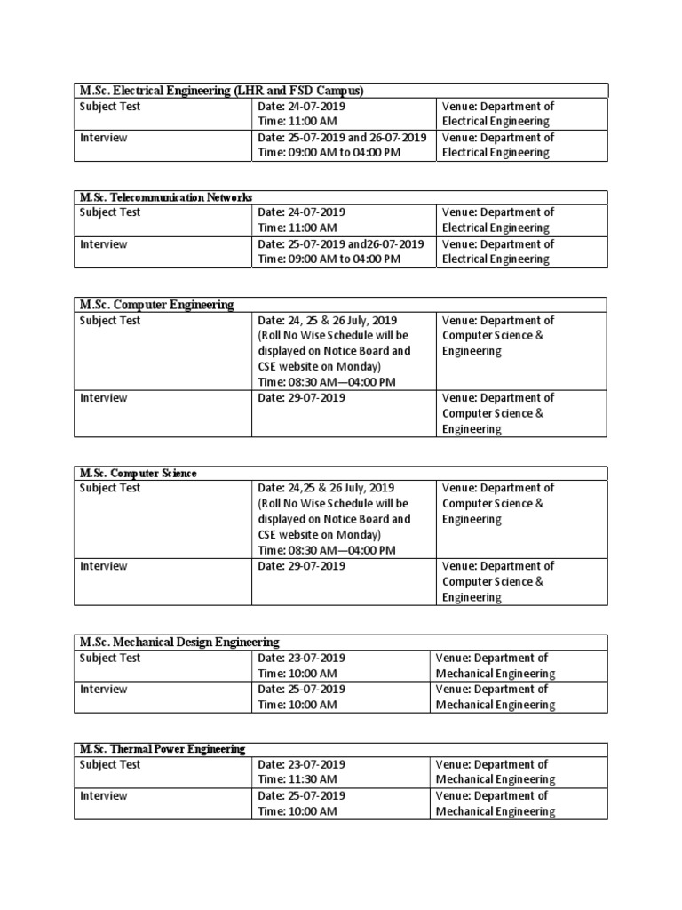 MSC Test Interview Schedule 2019 New1 PDF | PDF | Engineering ...
