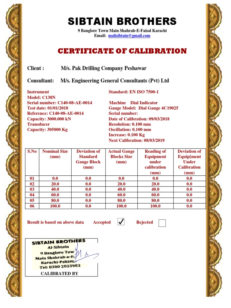 Hydraulic Jack Calibration Certificate | PDF | Technology & Engineering