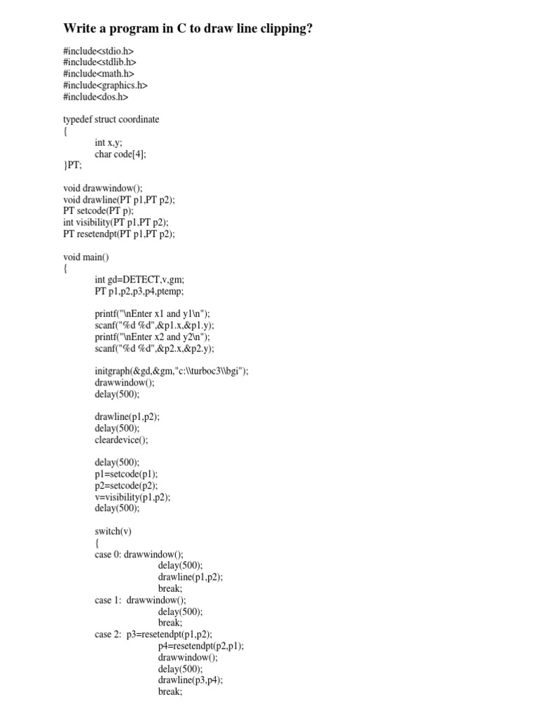 Write A Program in C To Draw Line Clipping | PDF | C++ | Computer ...