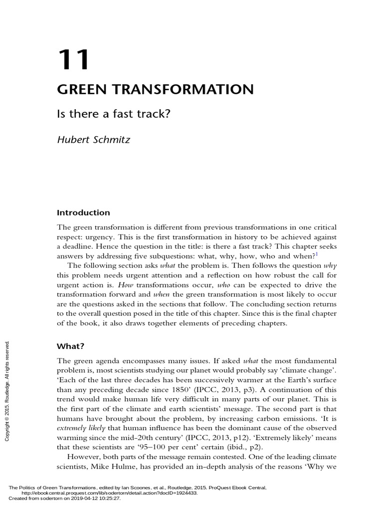 The Politics of Green Transformations - (11 Green Transformation Is ...