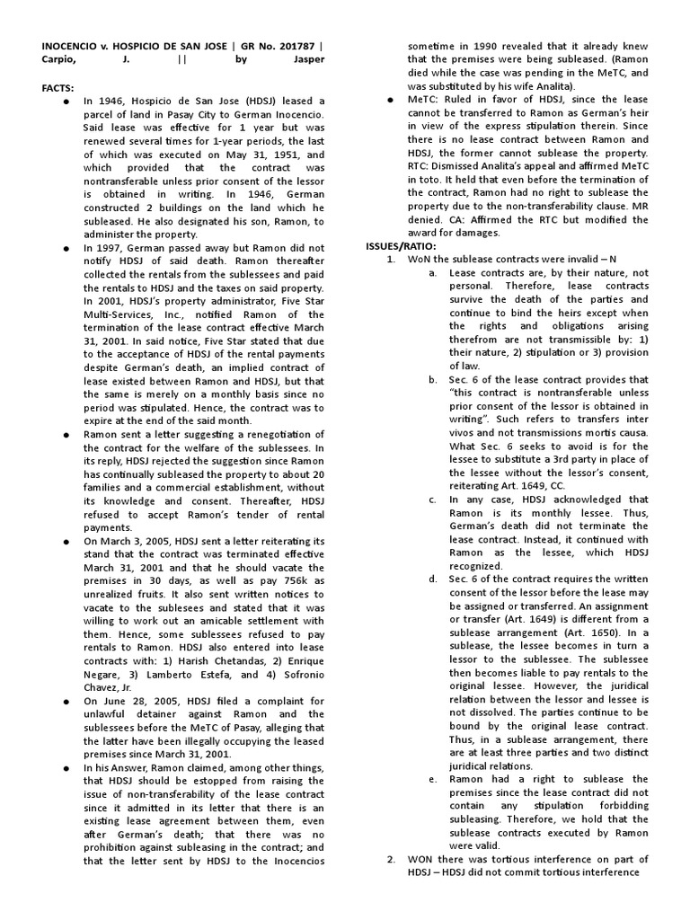 Inocencio V. Hospicio de San Jose GR No. 201787 Carpio, J. by