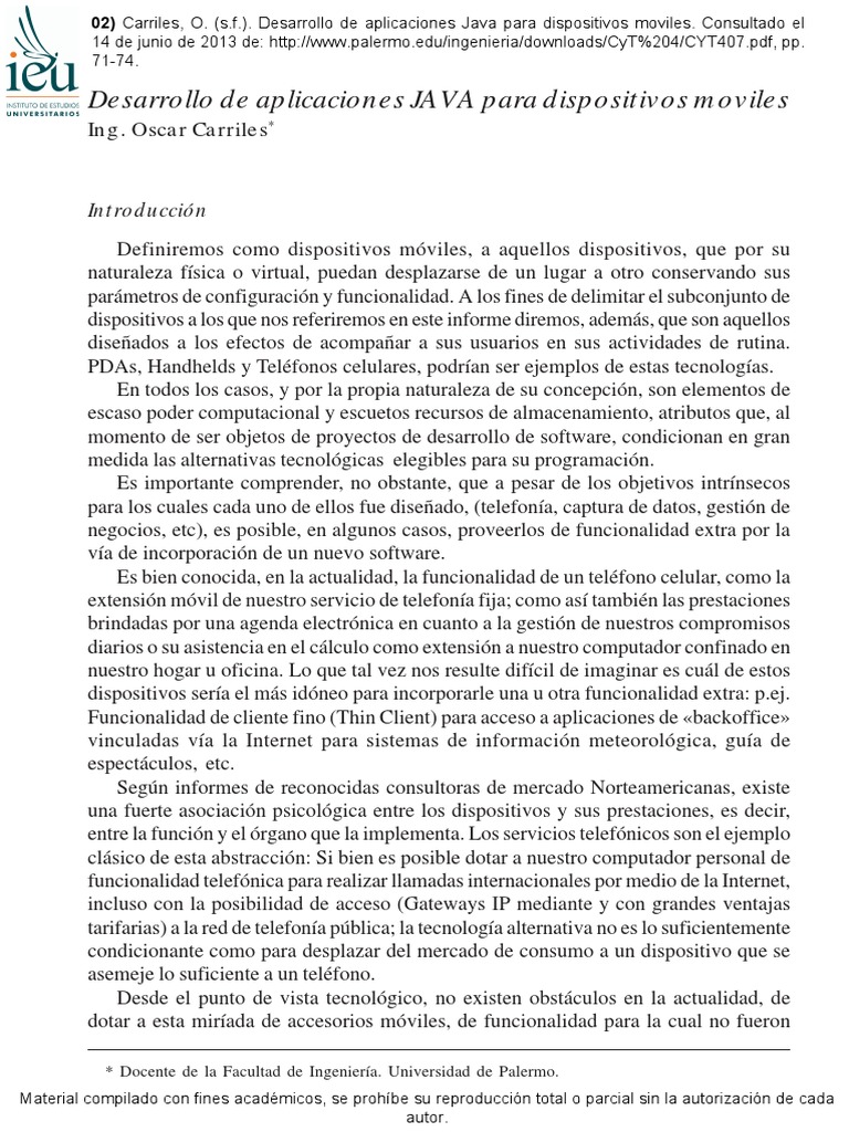 Desarrollo de Aplicaciones Java para Dispositivos Moviles | PDF | Java ...