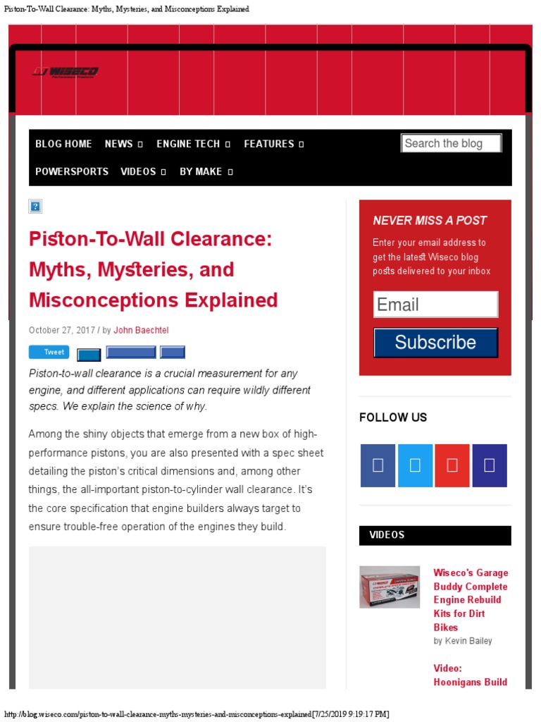 PISTON AND CYLINDER WALL CLEARANCE intelligence overview