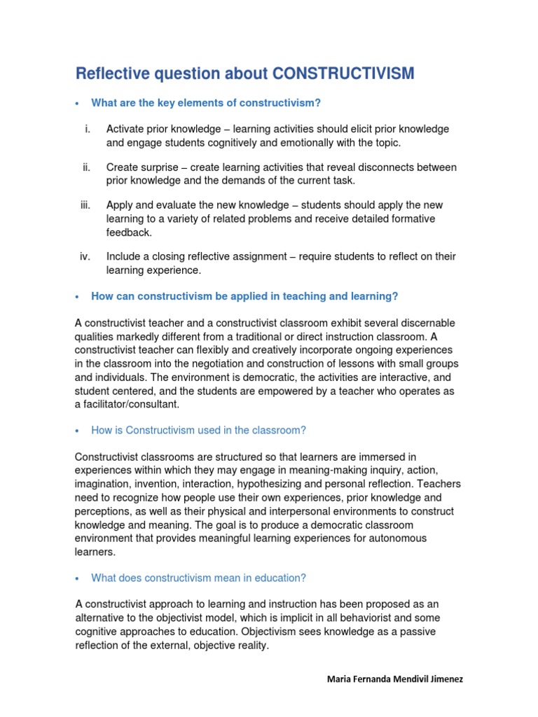 Reflective Question About CONSTRUCTIVISM | PDF | Constructivism ...